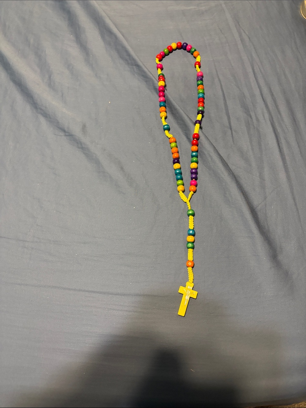 Kids Multicolor Beaded Necklace with Yellow Cross Pendant